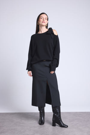 PULL COL ROND OUVERTURE NŒUD EPAULE - TAMARA