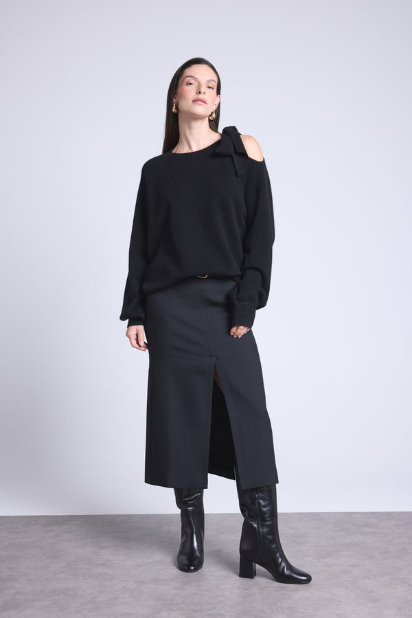 PULL COL ROND OUVERTURE NŒUD EPAULE - TAMARA