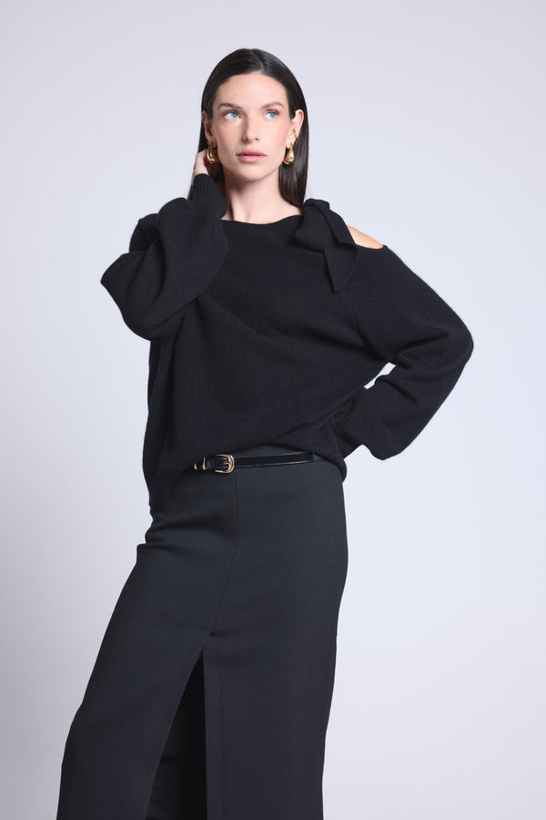 PULL COL ROND OUVERTURE NŒUD EPAULE - TAMARA