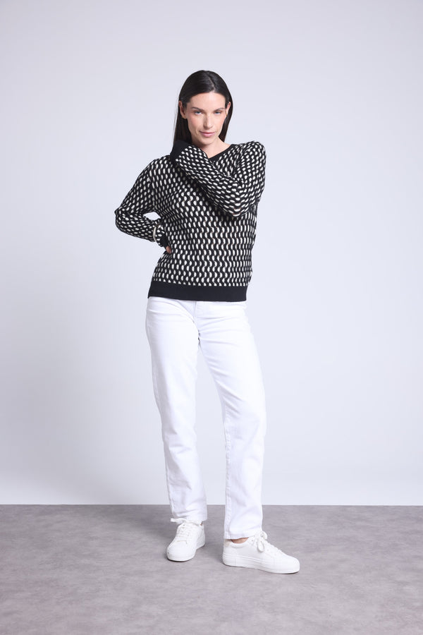 PULL COL ROND GRAPHIQUE TEXTURE - TERRY