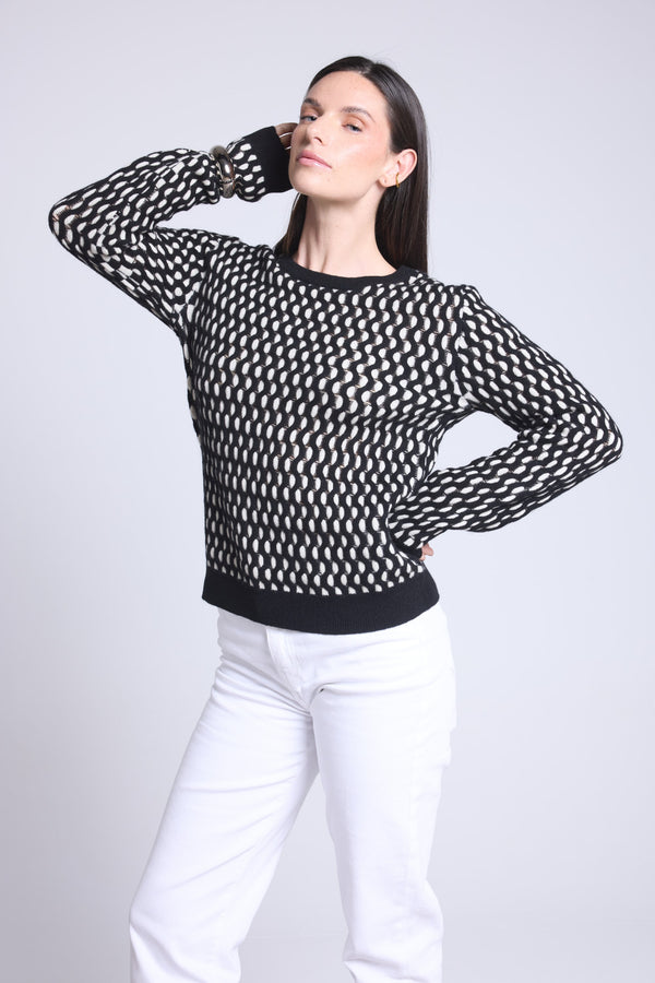 PULL COL ROND GRAPHIQUE TEXTURE - TERRY