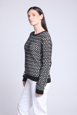 PULL COL ROND GRAPHIQUE TEXTURE - TERRY