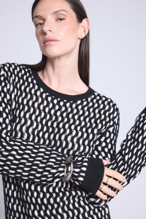 PULL COL ROND GRAPHIQUE TEXTURE - TERRY