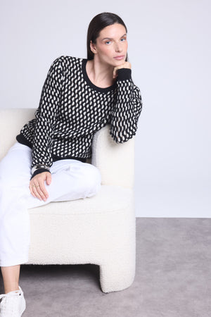 PULL COL ROND GRAPHIQUE TEXTURE - TERRY